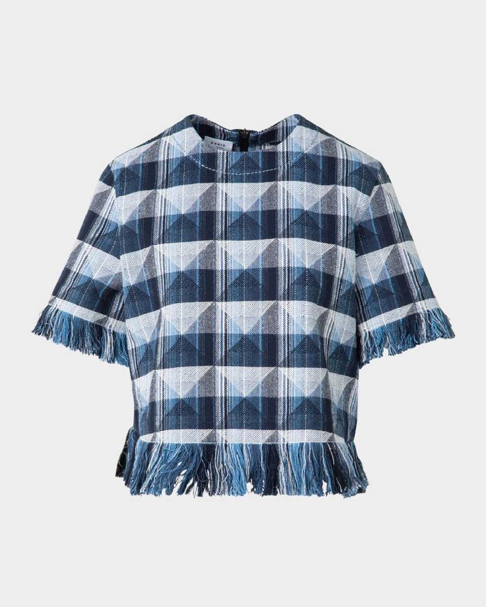 Rhombus Jacquard Denim Corp Blouse